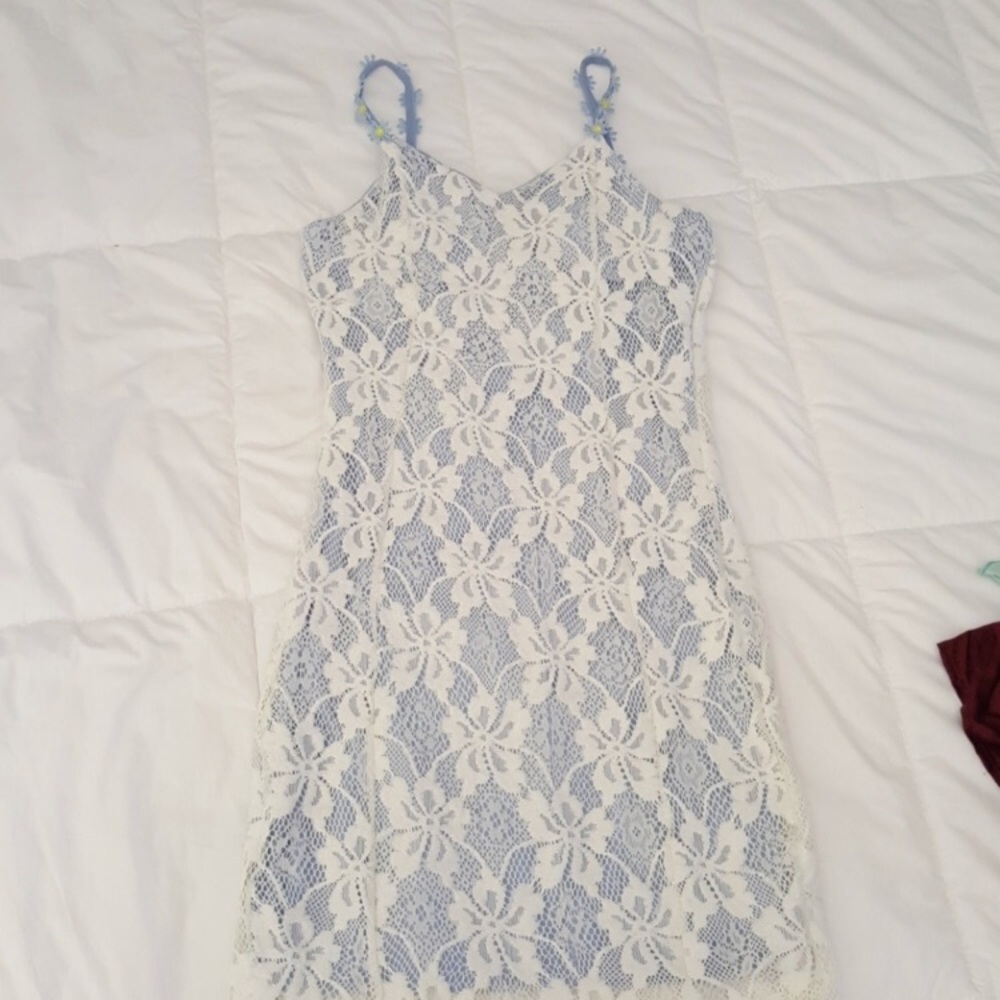 Lace Dress w/Baby-Blue background + Daisy Straps